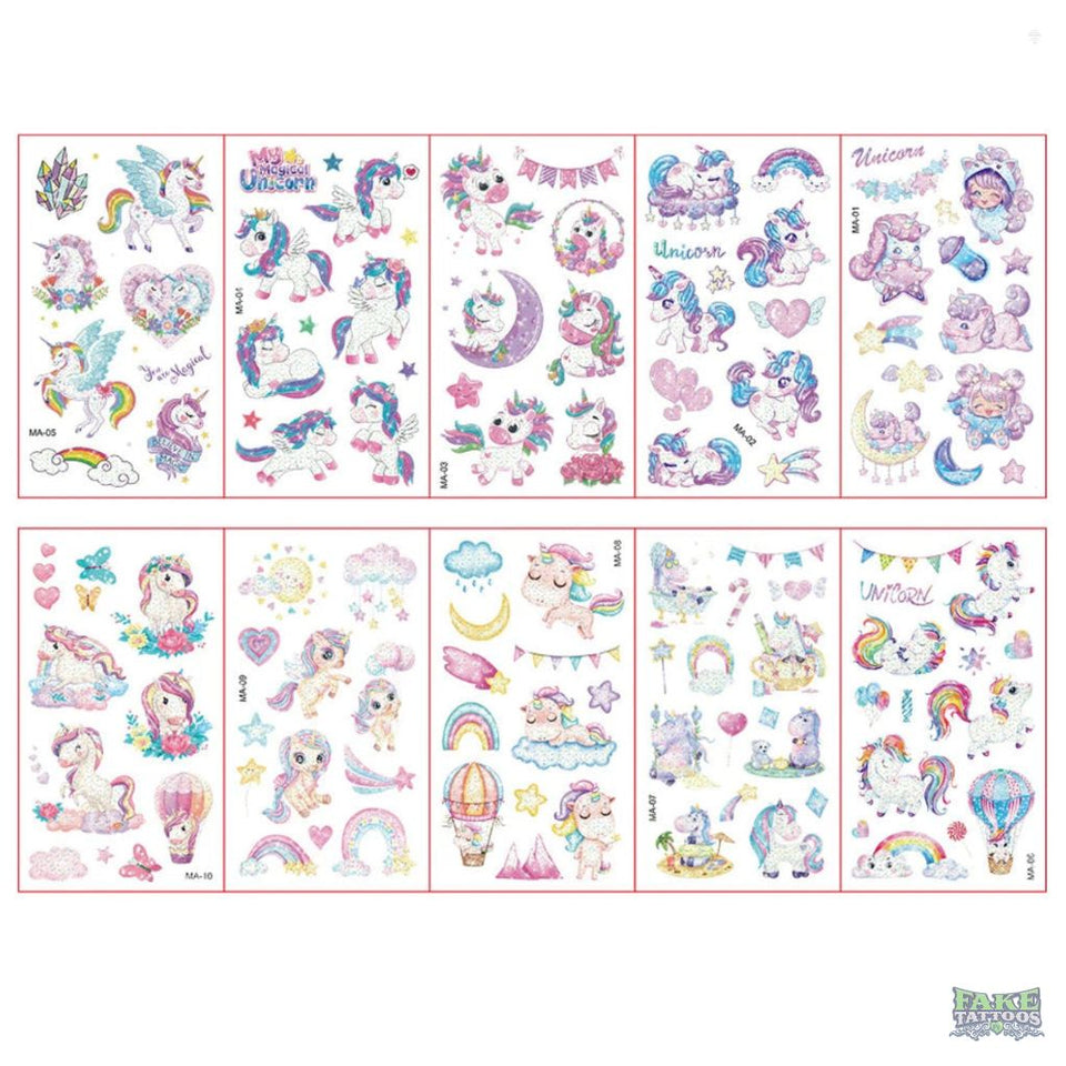 Colorful Tattoo Stickers for Kids | 10 Sets Fake Tattoos