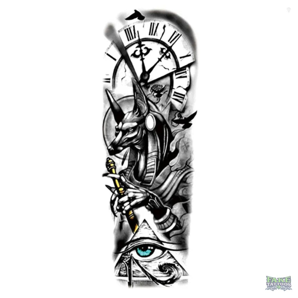 Anubis & Eye of Horus Full Arm Sleeve Temporary Tattoo