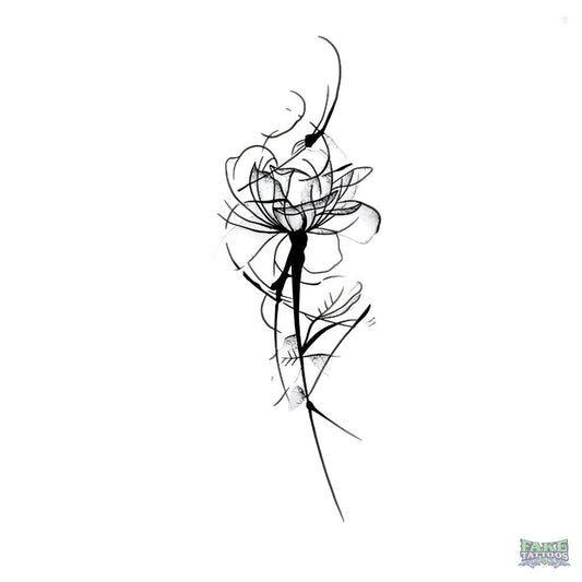 Minimalist Fine Line Lotus Temporary Tattoo Fake Tattoos