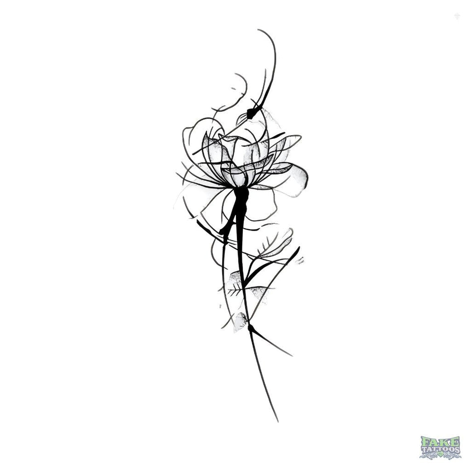 Minimalist Fine Line Lotus Temporary Tattoo Fake Tattoos