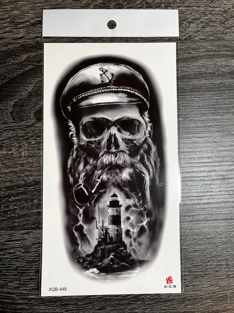 Realistic Captain Skull Lighthouse Half Arm Tattoo