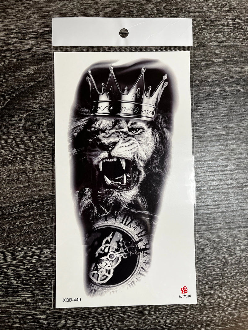 Realistic Lion Crown Half Arm Sleeve Tattoo