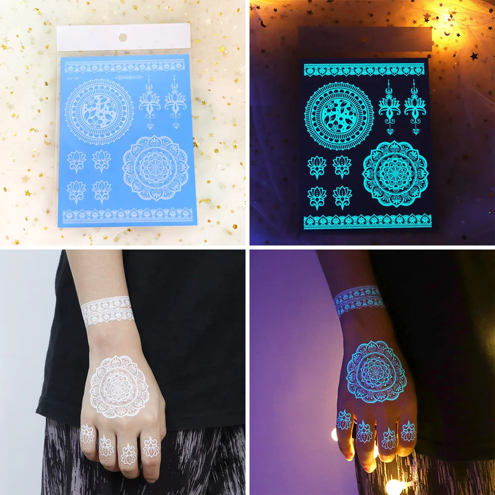 Blue Luminous Arm Tattoo | 6 Sheets Fake Tattoos