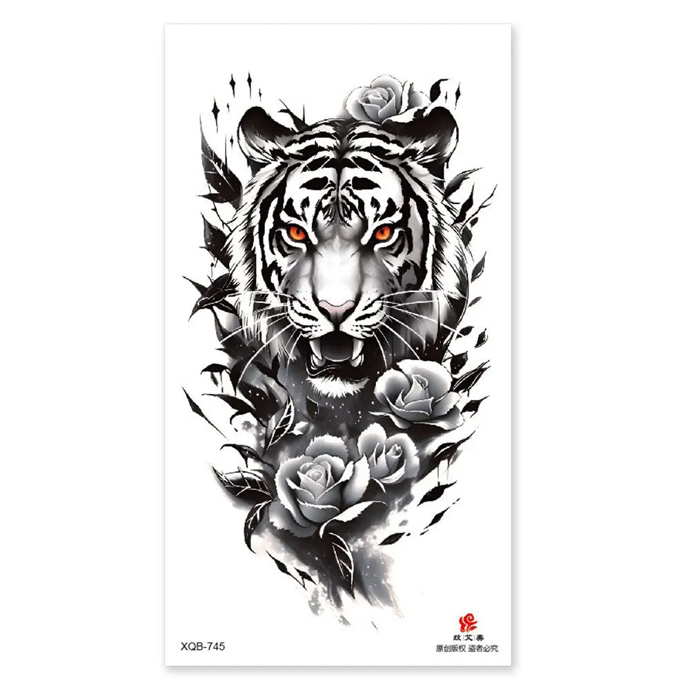 Waterproof Temporary Tattoos for Men Women Animal Pattern Fake Tattoo for Hand Arm Body Tiger Lion Wolf Tattoo Sticker Fake Tattoos