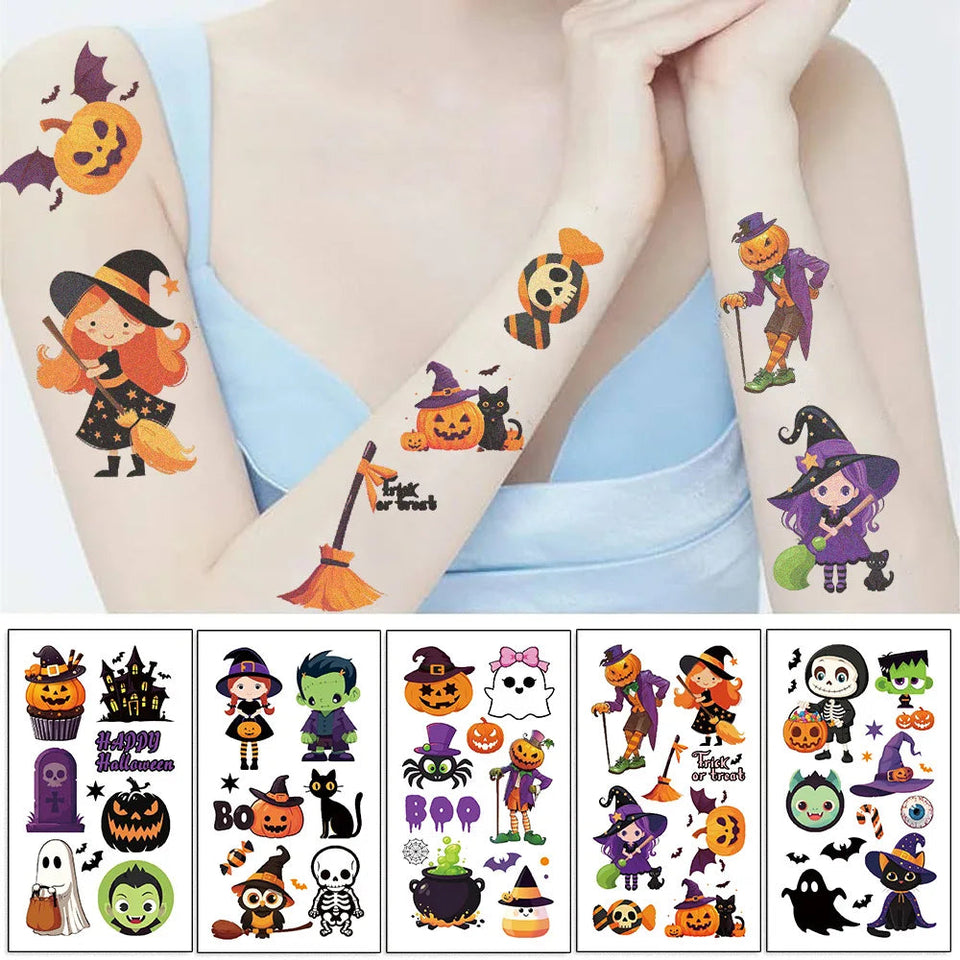 Halloween Pumpkins Tattoo Sticker - 10 Sheets Fake Tattoos