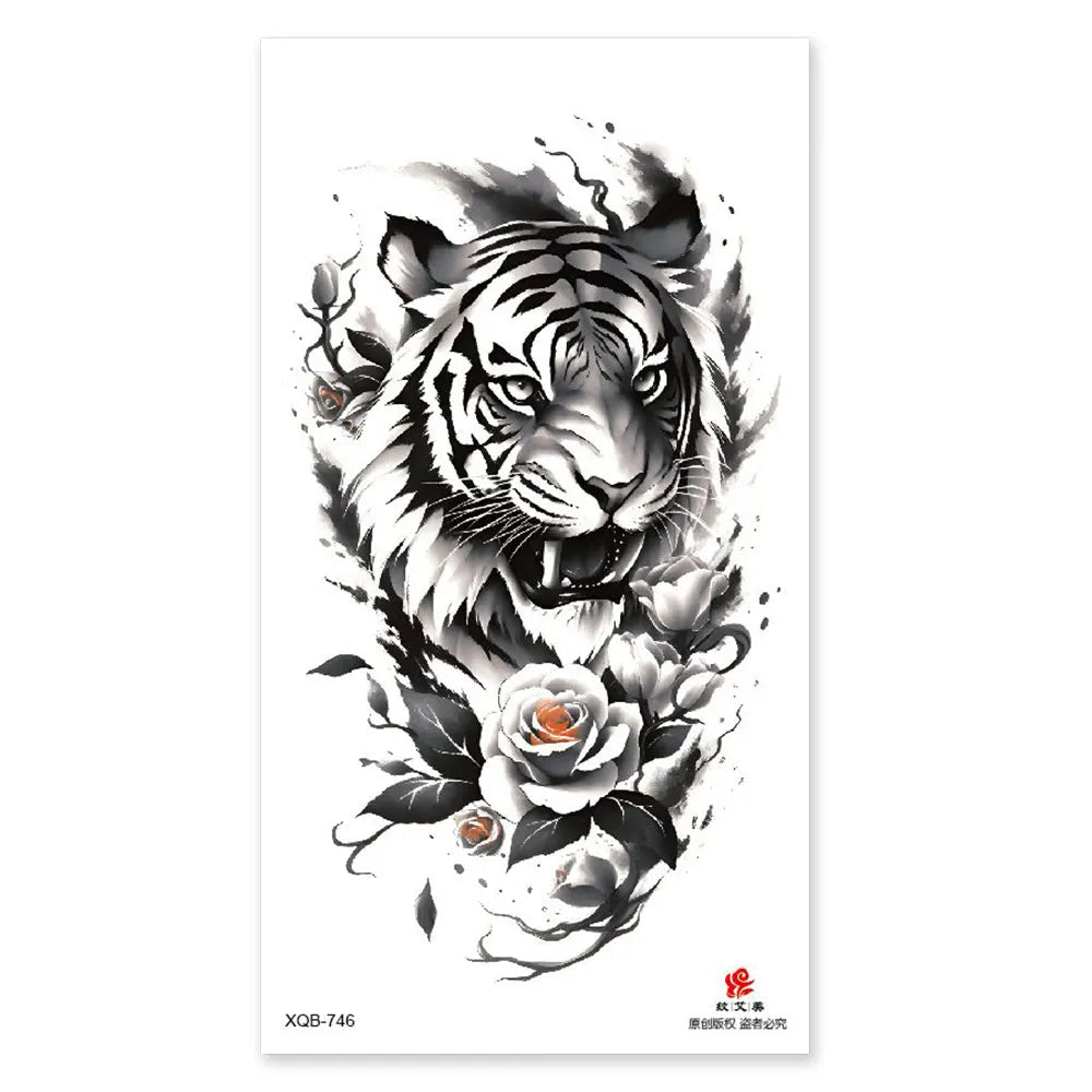 Waterproof Temporary Tattoos for Men Women Animal Pattern Fake Tattoo for Hand Arm Body Tiger Lion Wolf Tattoo Sticker Fake Tattoos