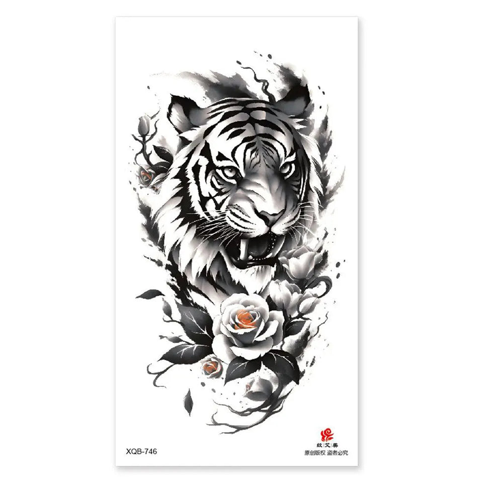 Waterproof Temporary Tattoos for Men Women Animal Pattern Fake Tattoo for Hand Arm Body Tiger Lion Wolf Tattoo Sticker Fake Tattoos