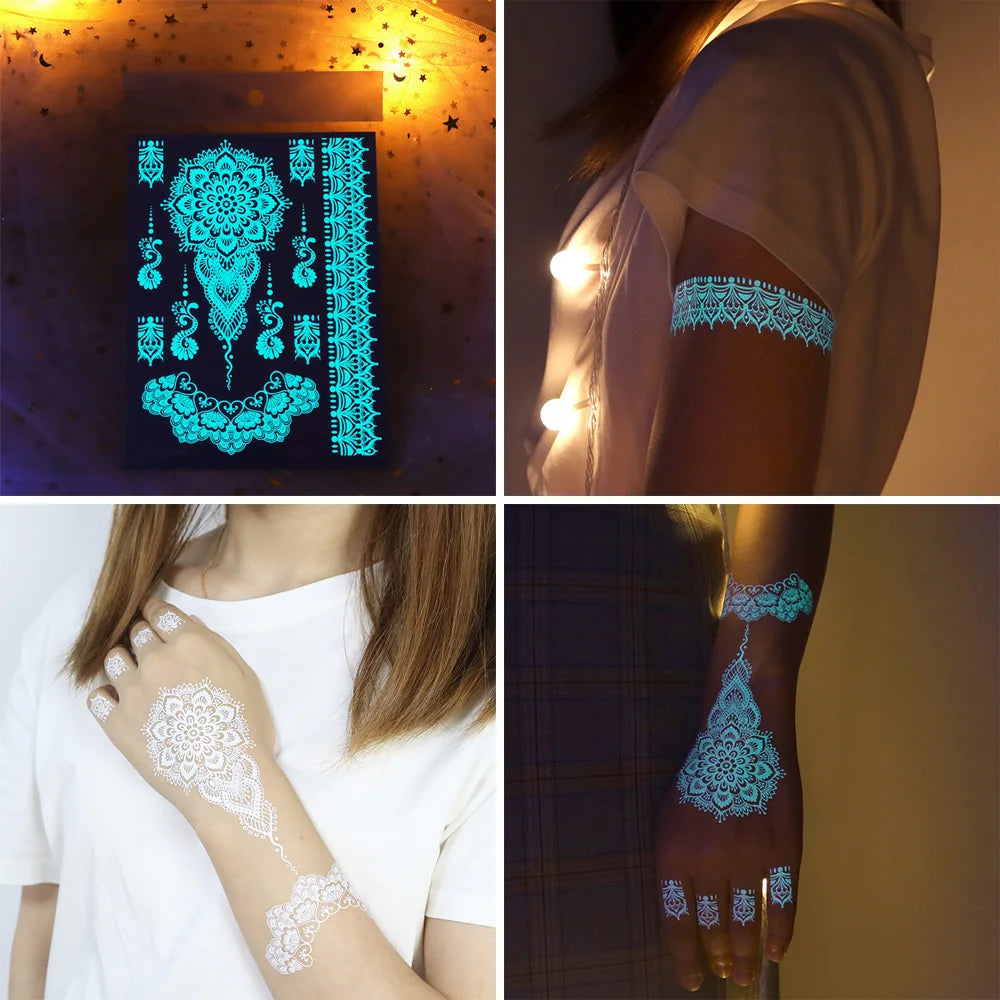 Blue Luminous Arm Tattoo | 6 Sheets Fake Tattoos