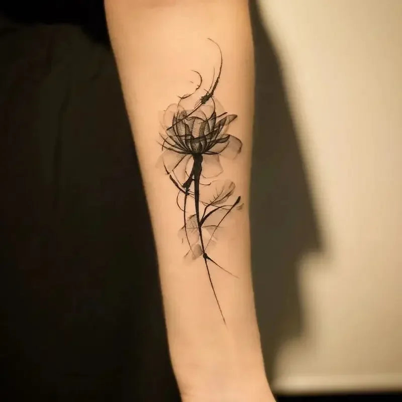 Minimalist Fine Line Lotus Temporary Tattoo Fake Tattoos