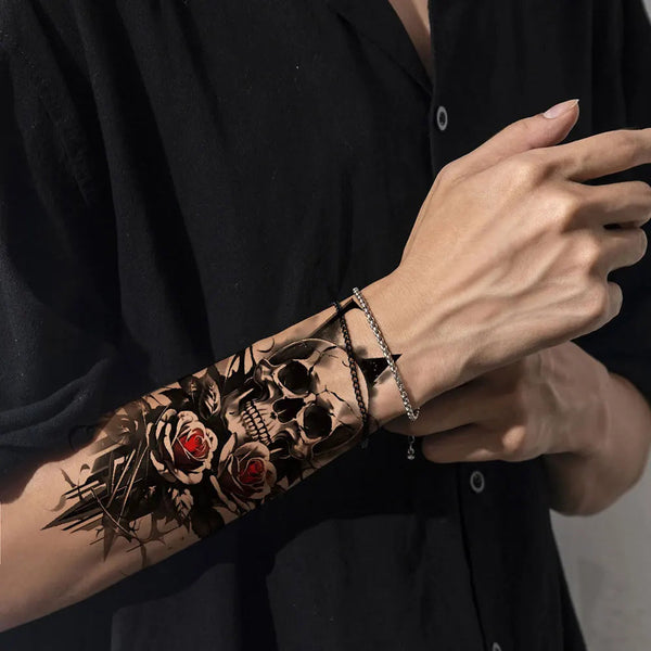 Waterproof Temporary Tattoos for Men Women Skeleton Scary Tattoo Stickers Fake Tattoo for Halloween Arm Body Decor Fake Tattoos