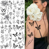 Flower & Rose Temporary Tattoo | 6 Sheets Fake Tattoos