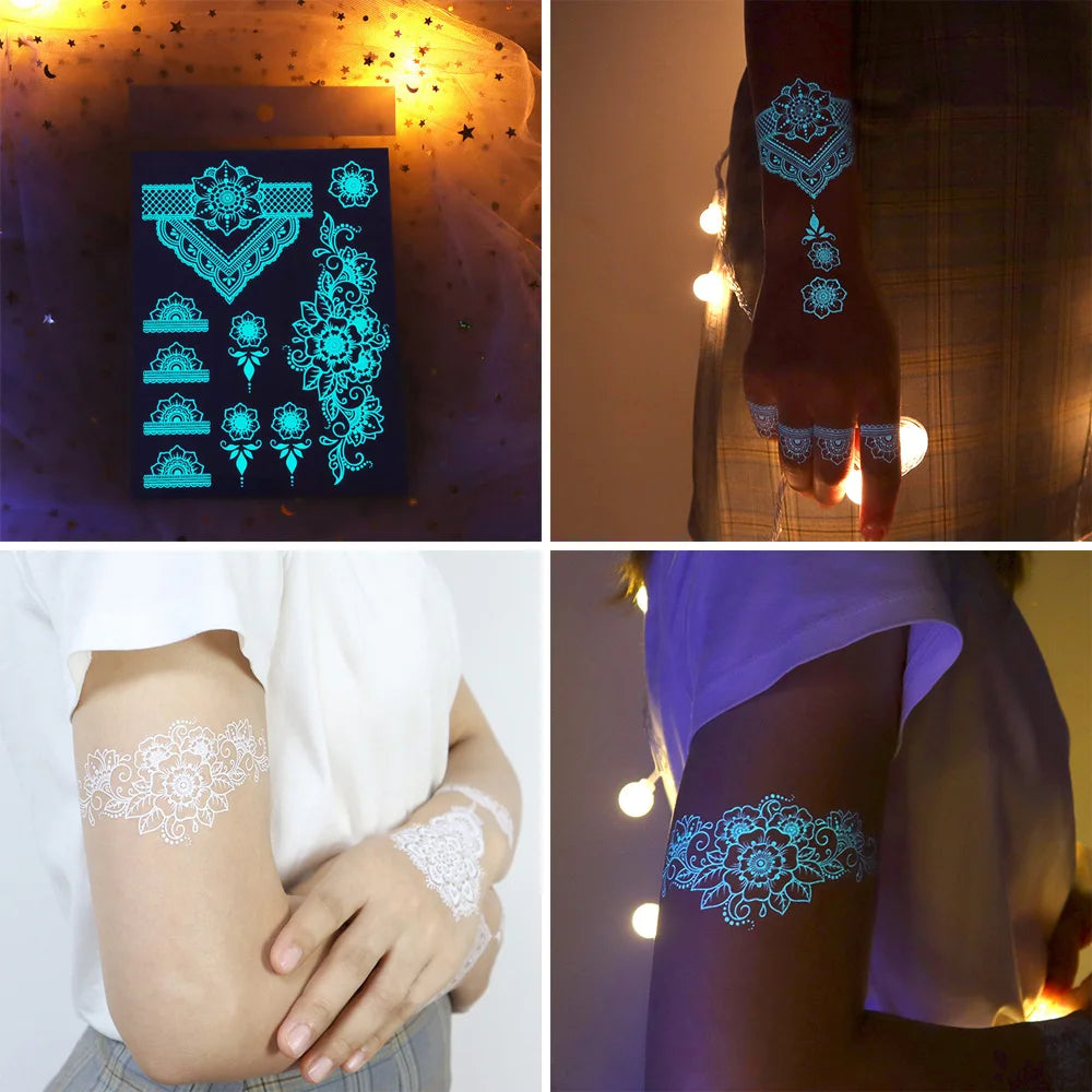 Blue Luminous Arm Tattoo | 6 Sheets Fake Tattoos
