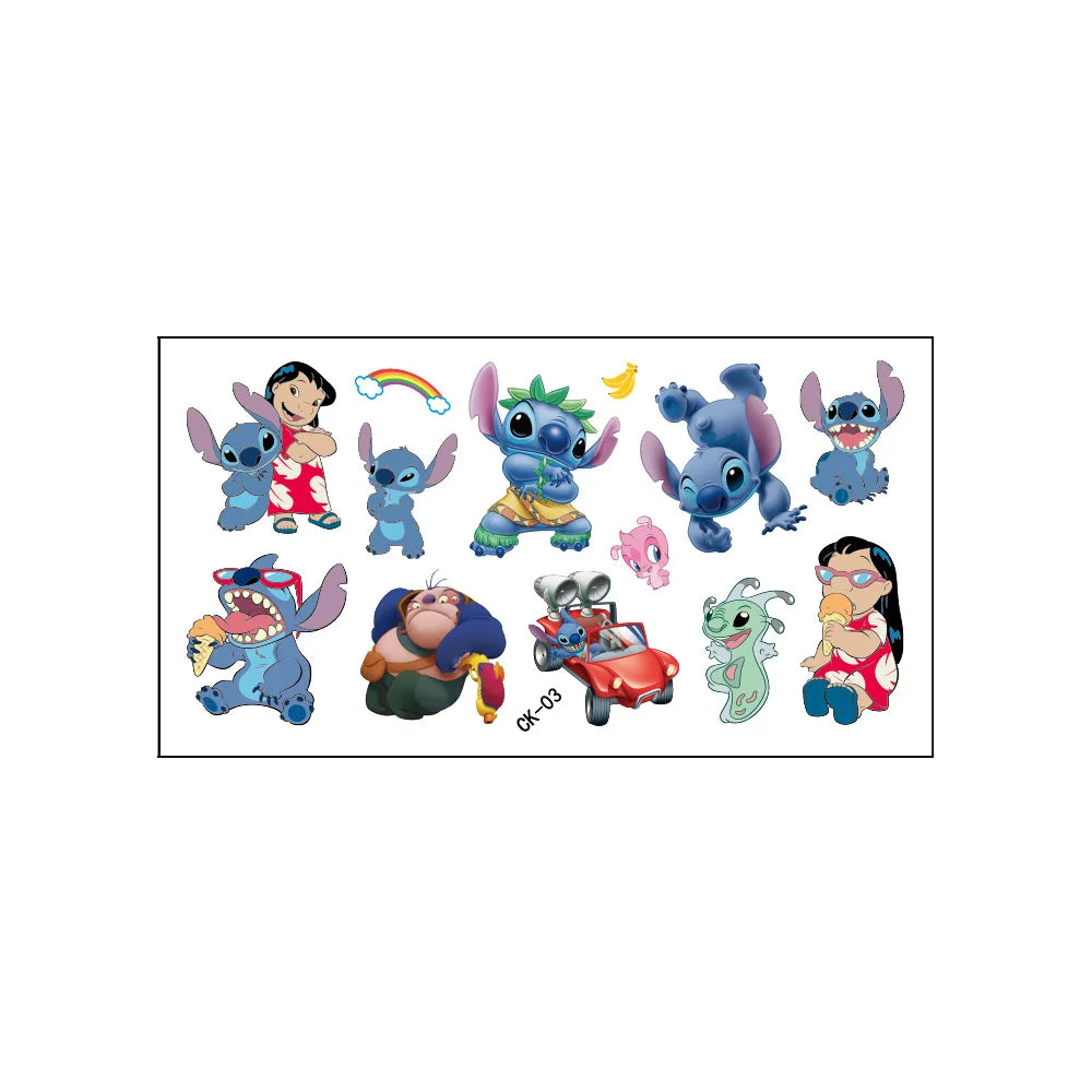 2024 Interstellar Baby Stitch Tattoo Stickers Children Stitch Water Transfer Disposable Tattoo Stickers Toy Birthday Gift Fake Tattoos