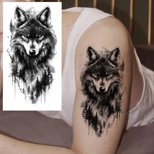 Waterproof Temporary Tattoos for Men Women Animal Pattern Fake Tattoo for Hand Arm Body Tiger Lion Wolf Tattoo Sticker Fake Tattoos