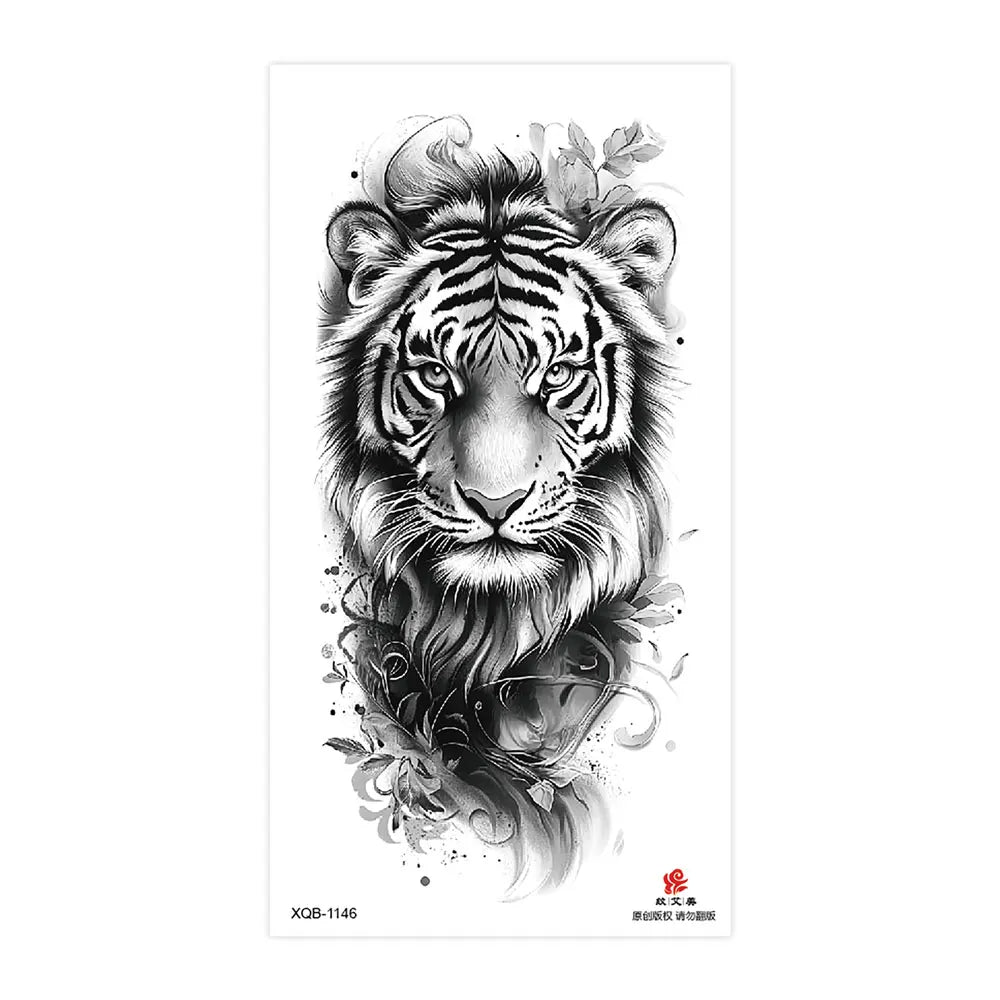 Waterproof Temporary Tattoos for Men Women Animal Pattern Fake Tattoo for Hand Arm Body Tiger Lion Wolf Tattoo Sticker Fake Tattoos
