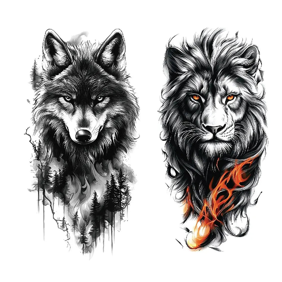 Waterproof Temporary Tattoos for Men Women Animal Pattern Fake Tattoo for Hand Arm Body Tiger Lion Wolf Tattoo Sticker Fake Tattoos