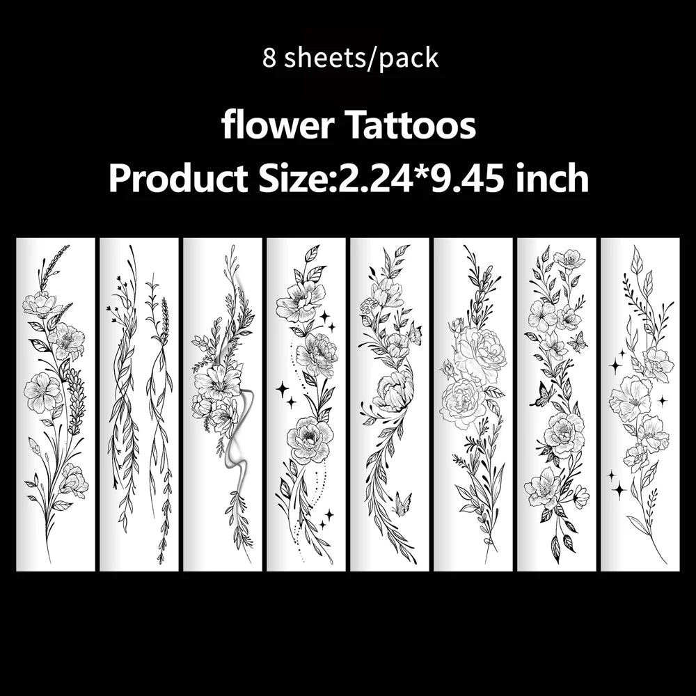 Floral Lotus & Mystical Temporary Tattoo | 8 Sheets Fake Tattoos