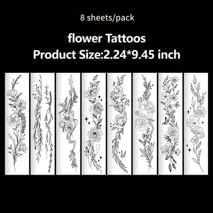 Floral Lotus & Mystical Temporary Tattoo | 8 Sheets Fake Tattoos