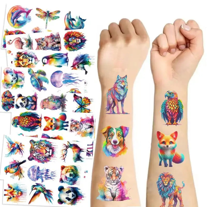 10Pcs/set Colorful Animal Temporary Tattoo Stickers Tiger Dog Tattoo For Kids Birthday Body Art Tattoos Toys Fake Tattoos