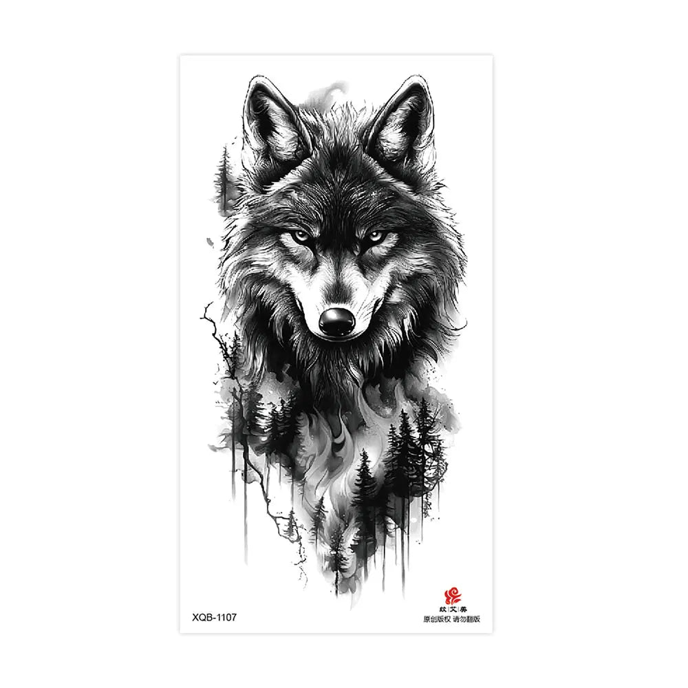 Waterproof Temporary Tattoos for Men Women Animal Pattern Fake Tattoo for Hand Arm Body Tiger Lion Wolf Tattoo Sticker Fake Tattoos