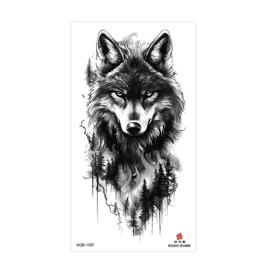 Waterproof Temporary Tattoos for Men Women Animal Pattern Fake Tattoo for Hand Arm Body Tiger Lion Wolf Tattoo Sticker Fake Tattoos