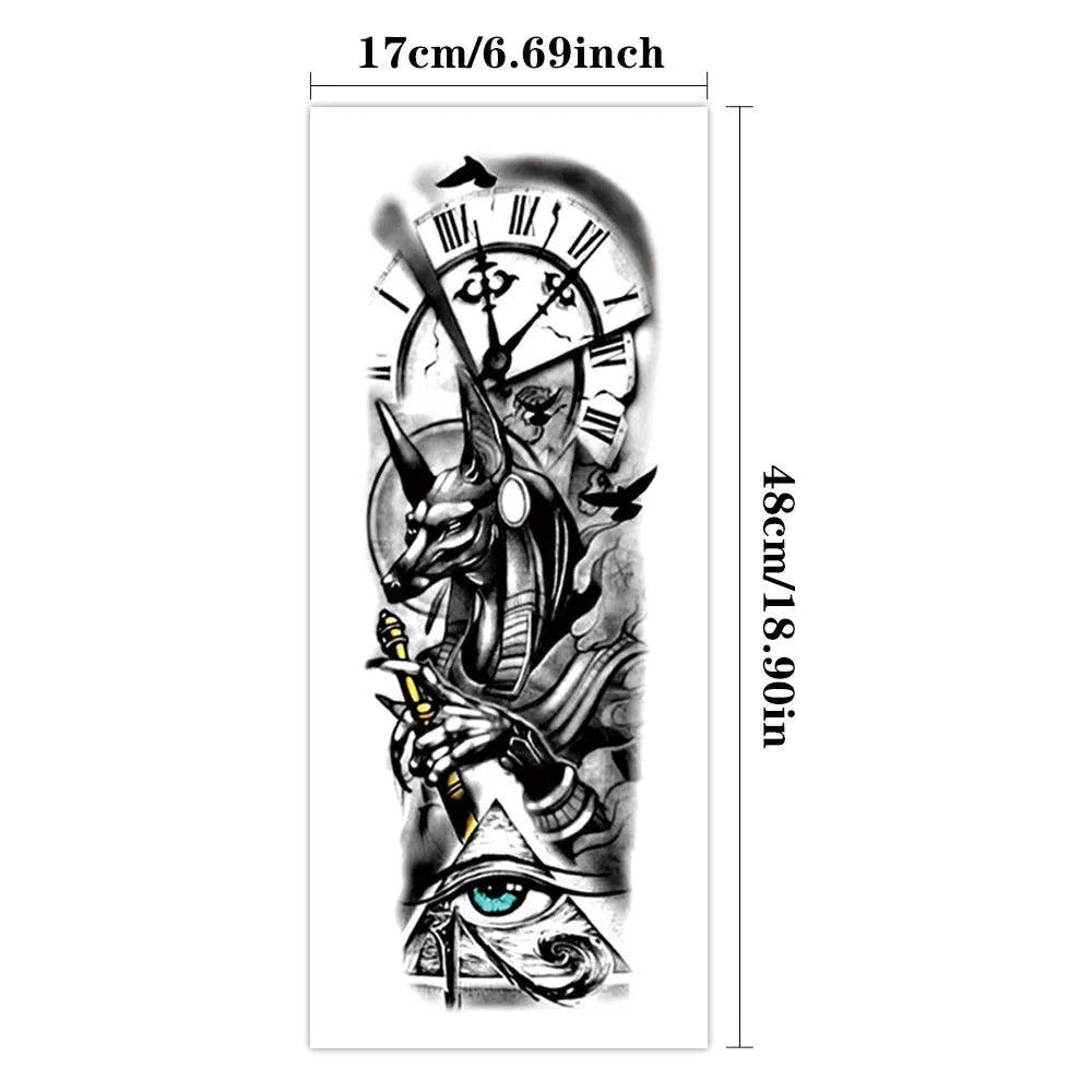 Large Full Arm Sleeve Waterproof Temporary Tattoo Sticker Anubis Ancient Egypt Greece Zeus Eye  Fake Tatoo Body Art Men Women Fake Tattoos