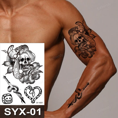 Anime Snake Skull Temporary Tattoo Stickers Men Women Arm Sleeve Fake Tattoos Black Tribal Sexy Body Painting Waterproof Decals FAKE TATTOOS