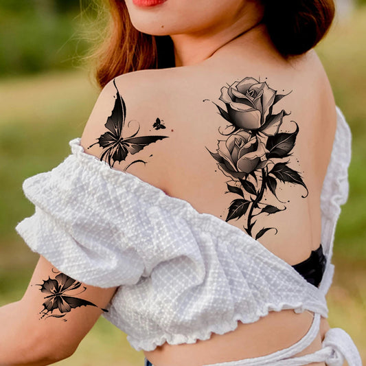 Waterproof Temporary Tattoo Sticker butterfly flower rose fake tatto flash tatoo shin for girl women Fake Tattoos