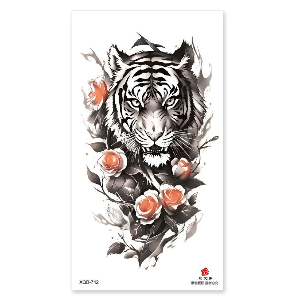Waterproof Temporary Tattoos for Men Women Animal Pattern Fake Tattoo for Hand Arm Body Tiger Lion Wolf Tattoo Sticker Fake Tattoos