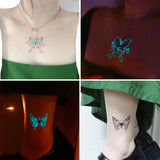 12 Blue Glow-In-The-Dark Butterfly Tattoo Stickers Fake Tattoos