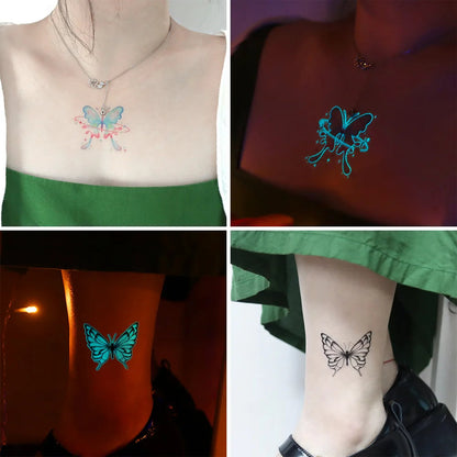 12 Blue Glow-In-The-Dark Butterfly Tattoo Stickers Fake Tattoos
