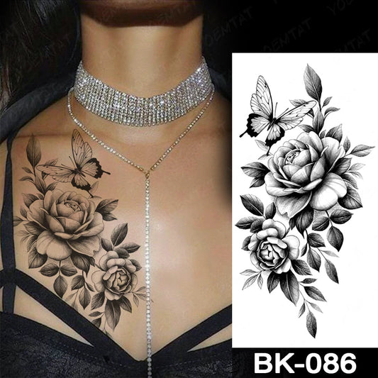 Waterproof Temporary Tattoo Sticker snake flower rose Flash Tatoo sexy Arm Large Size Black Wrist Fake Tatto For Body Art Women Fake Tattoos