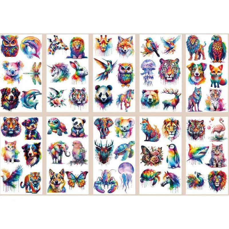 10Pcs/set Colorful Animal Temporary Tattoo Stickers Tiger Dog Tattoo For Kids Birthday Body Art Tattoos Toys Fake Tattoos