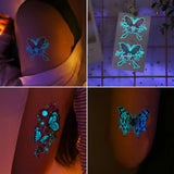 12 Blue Glow-In-The-Dark Butterfly Tattoo Stickers Fake Tattoos