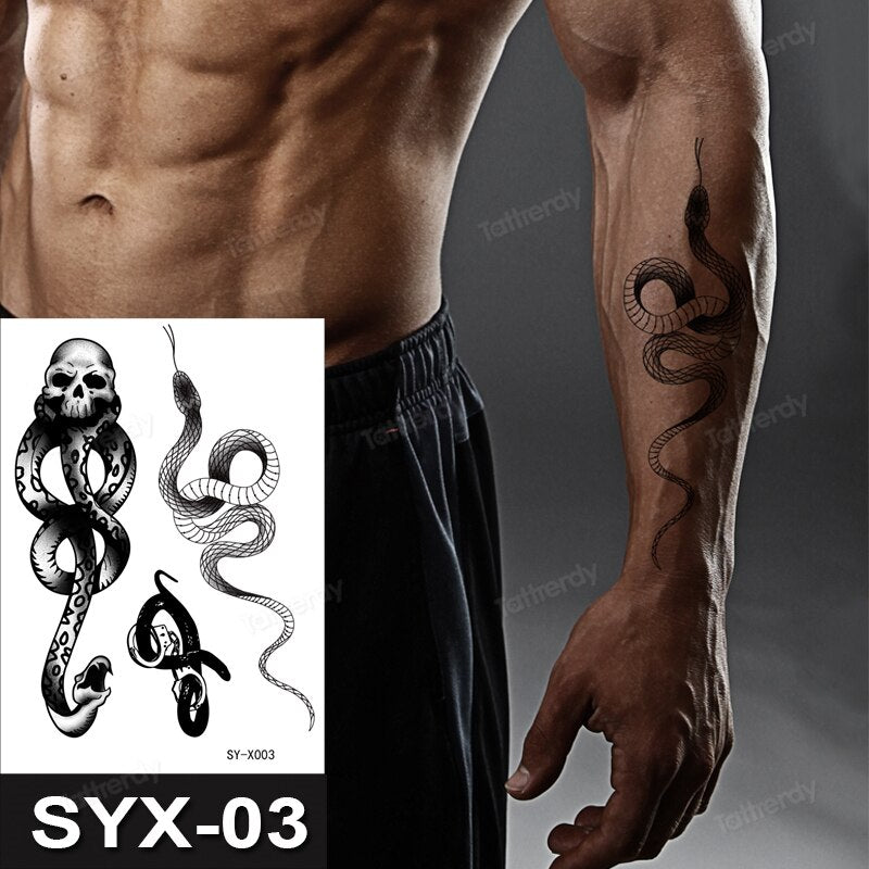 Anime Snake Skull Temporary Tattoo Stickers Men Women Arm Sleeve Fake Tattoos Black Tribal Sexy Body Painting Waterproof Decals FAKE TATTOOS
