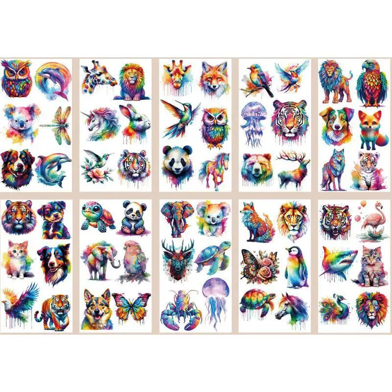 10Pcs/set Colorful Animal Temporary Tattoo Stickers Tiger Dog Tattoo For Kids Birthday Body Art Tattoos Toys Fake Tattoos