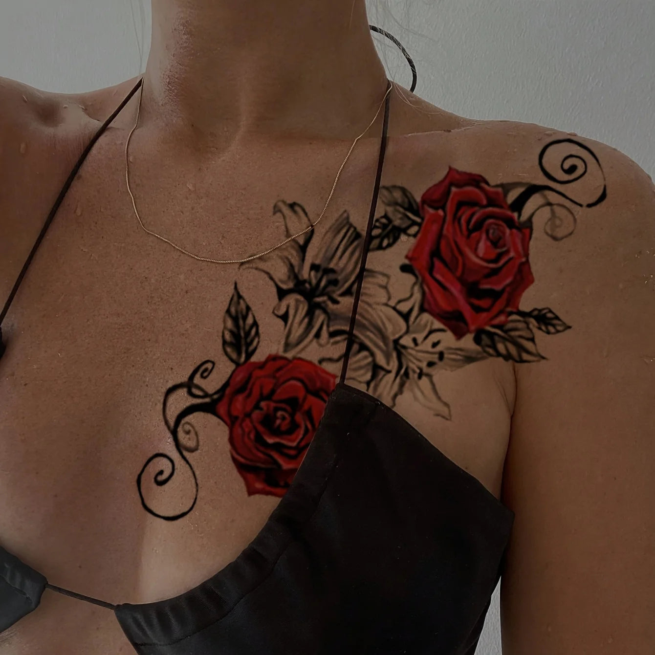 Dual Rose Temporary Tattoo Fake Tattoos