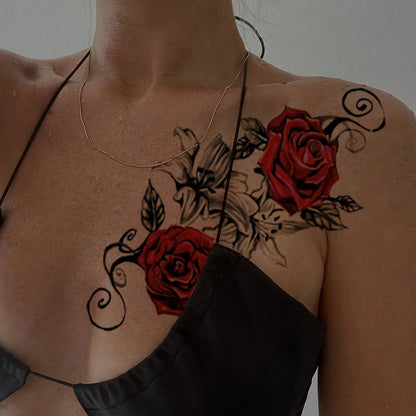 Dual Rose Temporary Tattoo Fake Tattoos