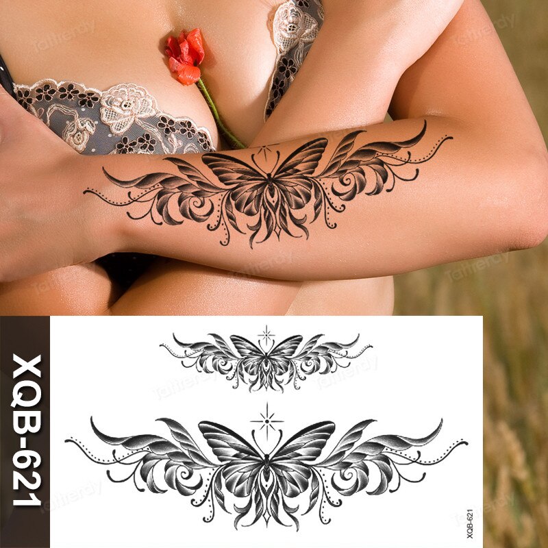 women temporary tattoo stickers black henna lace mandala flower butterfly waist tattoo water transfer sexy body art fake tattoos FAKE TATTOOS