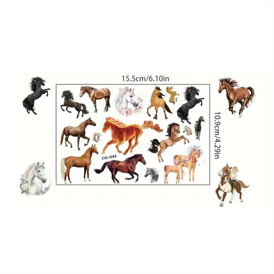 8 Sheets Temporary Horse Tattoos Stickers Birthday Themed Party Supplies Decorated with Tattoo Gifts Fake Tattoos