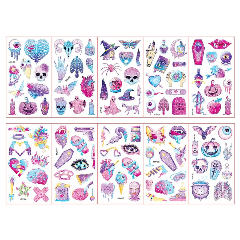 Colorful Tattoo Stickers for Kids | 10 Sets Fake Tattoos