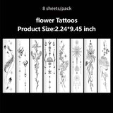 Floral Lotus & Mystical Temporary Tattoo | 8 Sheets Fake Tattoos