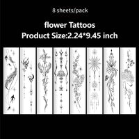 Floral Lotus & Mystical Temporary Tattoo | 8 Sheets Fake Tattoos