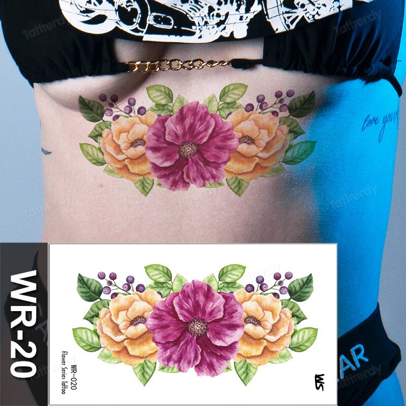 Fake Tattoo Temporary Waterproof Stickers Sexy Girls Red Rose Flower Body Art Ephemeral Peony Daisy Floral Tattoos for Women FAKE TATTOOS
