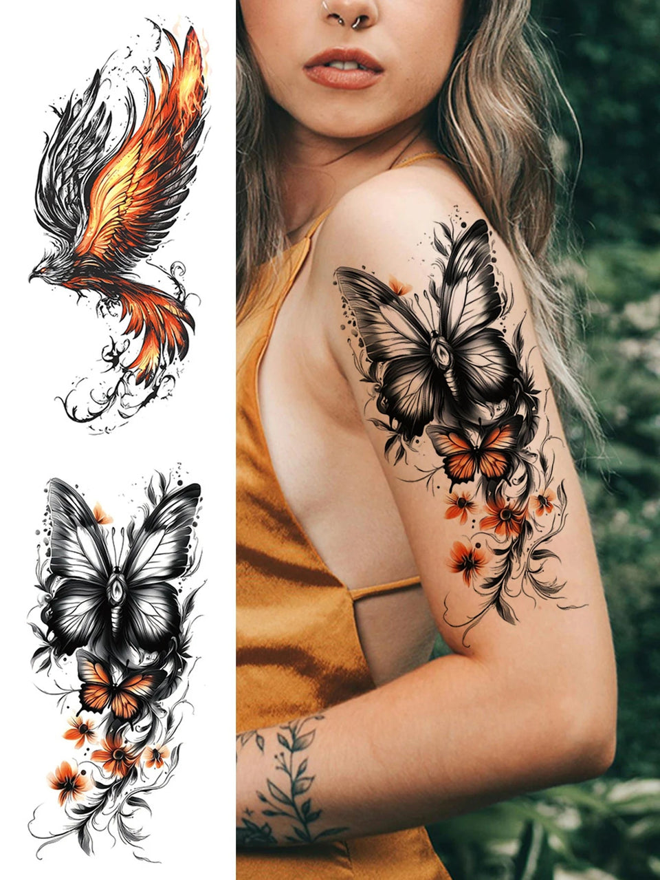 Waterproof Temporary Tattoo Sticker Plum Blossom Dragon Flower Arm Back Thighs Fake Tatto Flash Tatoo Tato for Girl Women Men Fake Tattoos