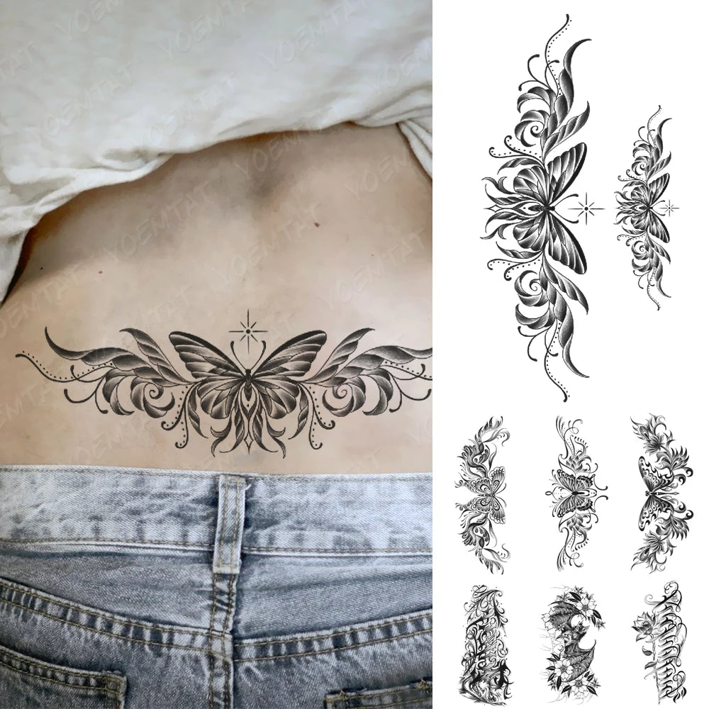 Waterproof Temporary Tattoo Sticker Butterfly Flower Totem Flash Tatto Y2k Style Body Art Arm Leg Waist Fake Tatoo Men Women Fake Tattoos
