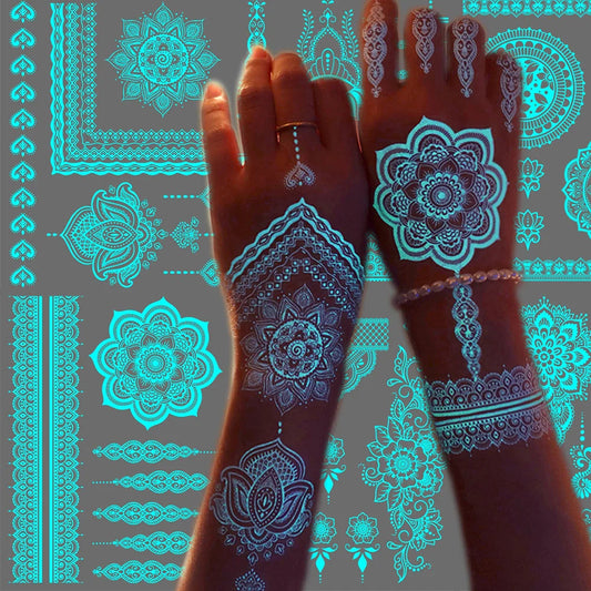 Blue Luminous Arm Tattoo | 6 Sheets Fake Tattoos