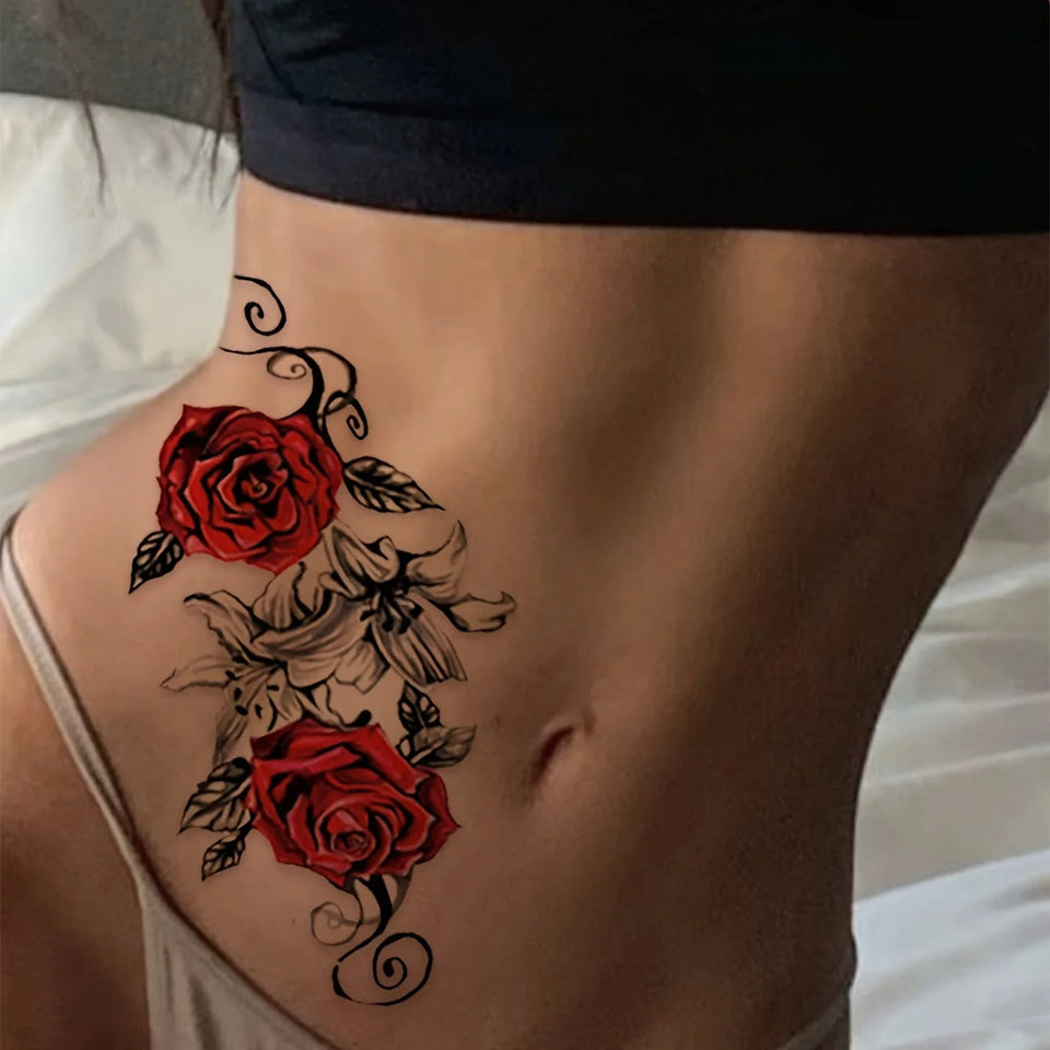 Dual Rose Temporary Tattoo Fake Tattoos