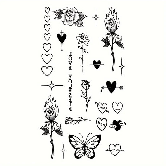 1/5/12PCS Waterproof Temporary Tattoo Sticker Rose Flame Thorns Love Butterfly fake tatto flash tatoo finger for girl women men Fake Tattoos