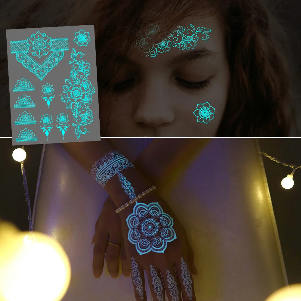 Blue Luminous Arm Tattoo | 6 Sheets Fake Tattoos